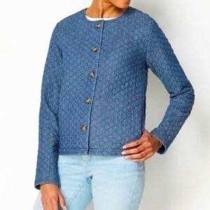 J. Jill Quilted Denim Jacket 2X Blue Cotton Lightweight Chore Coat